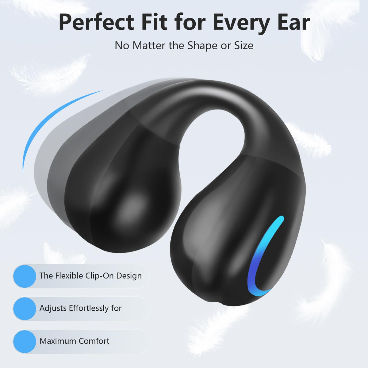 Auriculares Deportivos Bluetooth 5.3 de Conducción Ósea con Clip en Negro y Estuche de Carga Digital 60 Horas de Reproducción