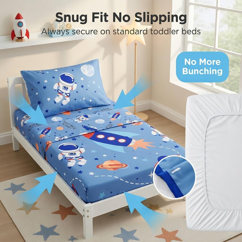 EVERYDAY KIDS - Juego de ropa de cama de 4 piezas para niños pequeños, incluye edredón, sábana encimera, sábana bajera y funda de almohada reversible