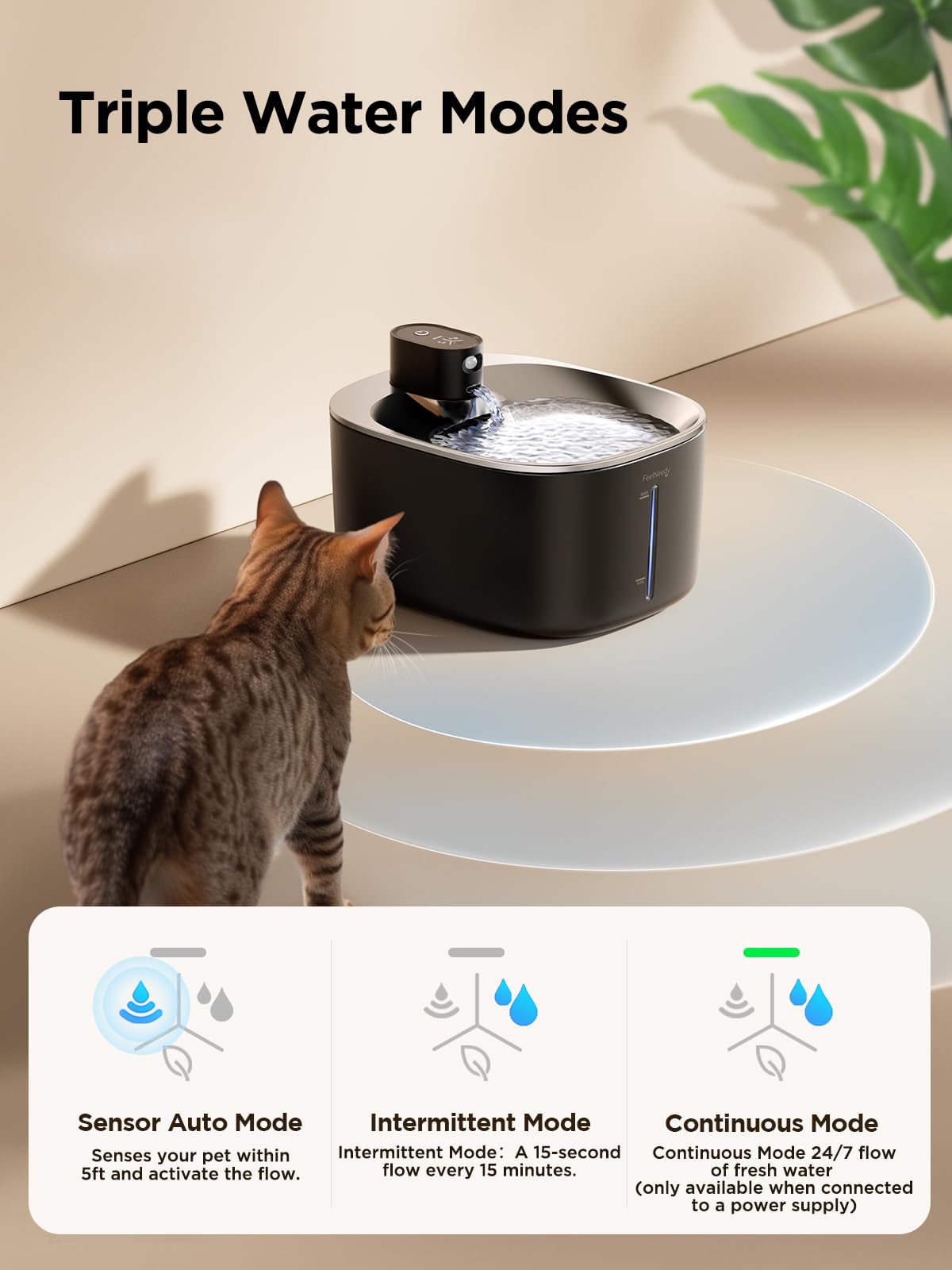 Fuente de Agua FEELNEEDY Negra Inalámbrica Ultra Silenciosa con Sensor de Movimiento y 2 Filtros para Gatos y Perros