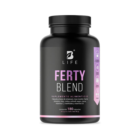Complejo de Myo Inositol y Shatavari | Fertilidad | 180 Cápsulas| 1000 mg por porción. Adicionado con Ñame Silvestre, Maca, Vitex. Ingredientes Naturales. Ferty Blend B Life.