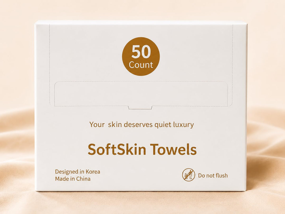 seon Toallas faciales desechables SEON SoftSkin, toallas de limpieza facial biodegradables ultrasuaves, paquete de 50 unidades.