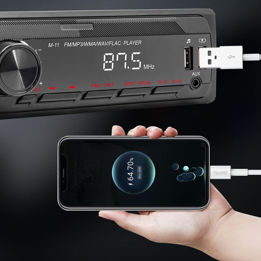 Feiniao Reproductor de MP3 para automóvil, Reproductor Estereo para Automovil, Receptor estéreo BT Radio FM Soporte de Llamadas con Manos Libres Carga USB U-Disk/Tarjeta TF/AUX-IN Asistencia de Voz