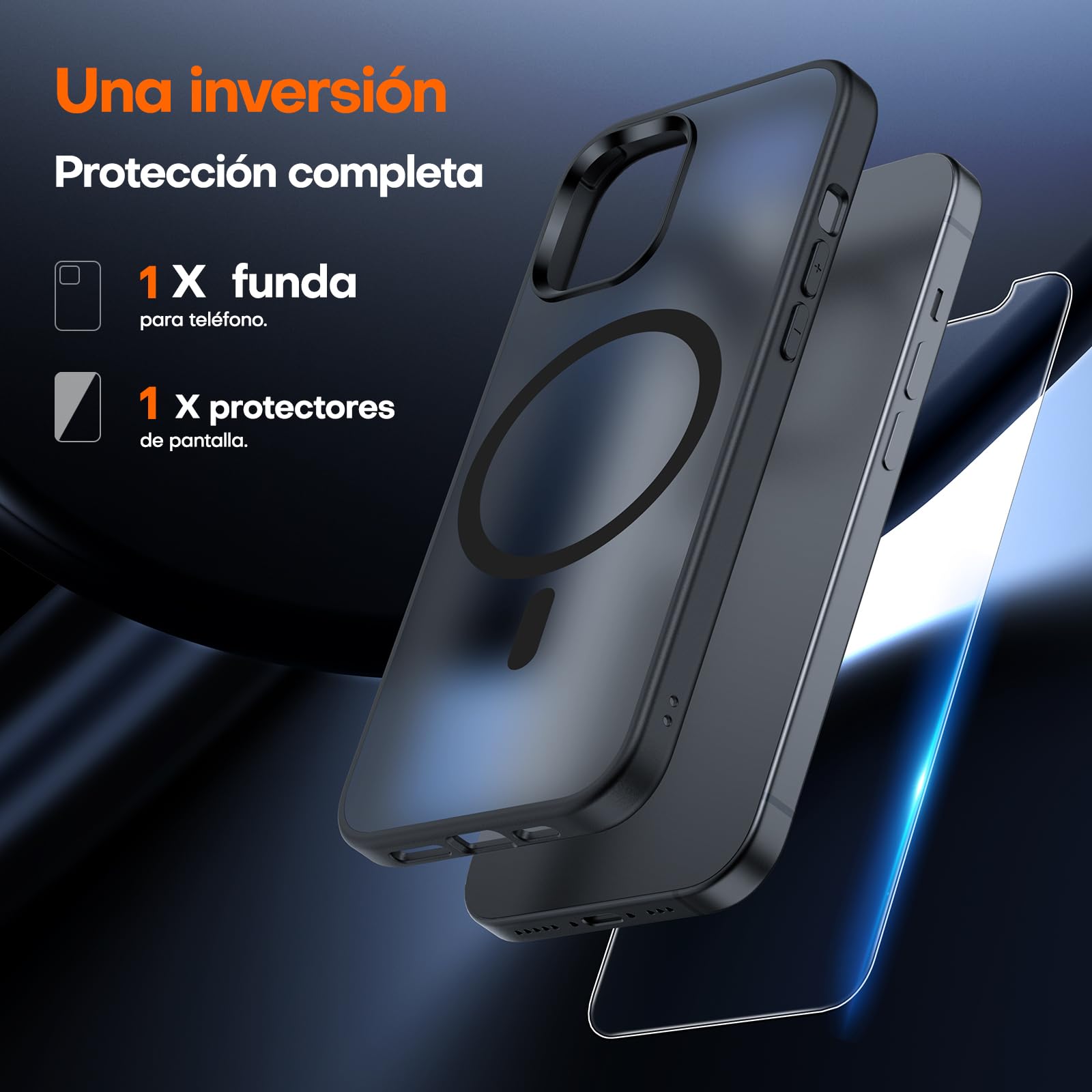 TAURI Funda Magnética para iPhone 13 Pro 6.1" con Protector de Pantalla Vidrio Templado, Compatible con MagSafe, [No se Amarillea] Protección Según la Norma Militar Carcasa - Mate Negro