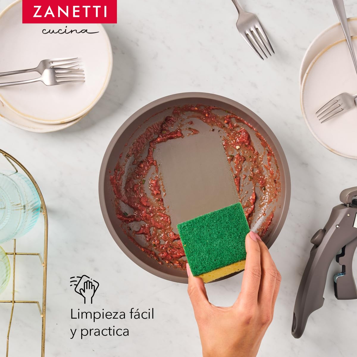 Juego de Cocina Zanetti Gris con Recubrimiento Antiadherente de Granito y Tecnología Italiana