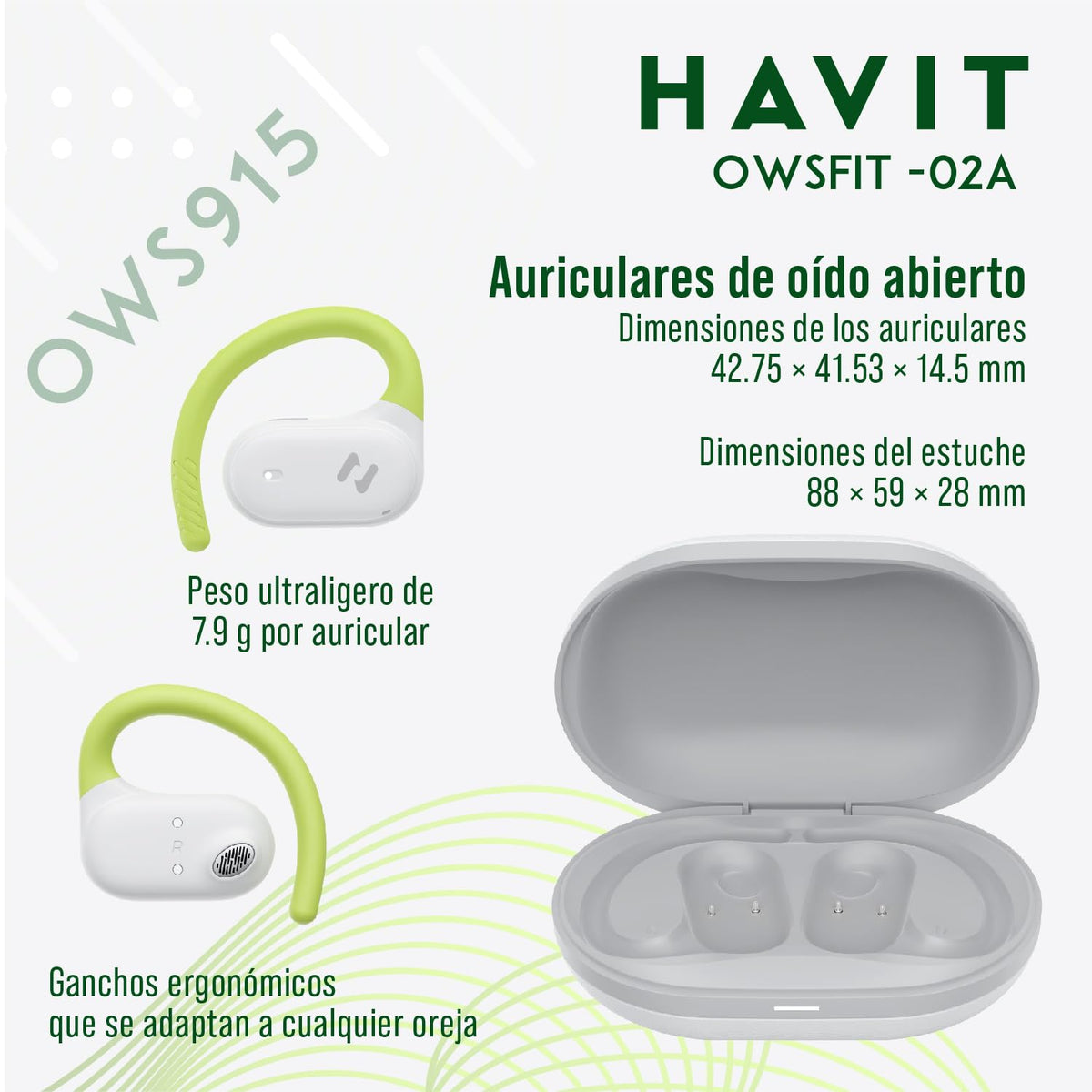 Audífonos Oído Abierto havit Neon BT 5.4 IPX5 64h