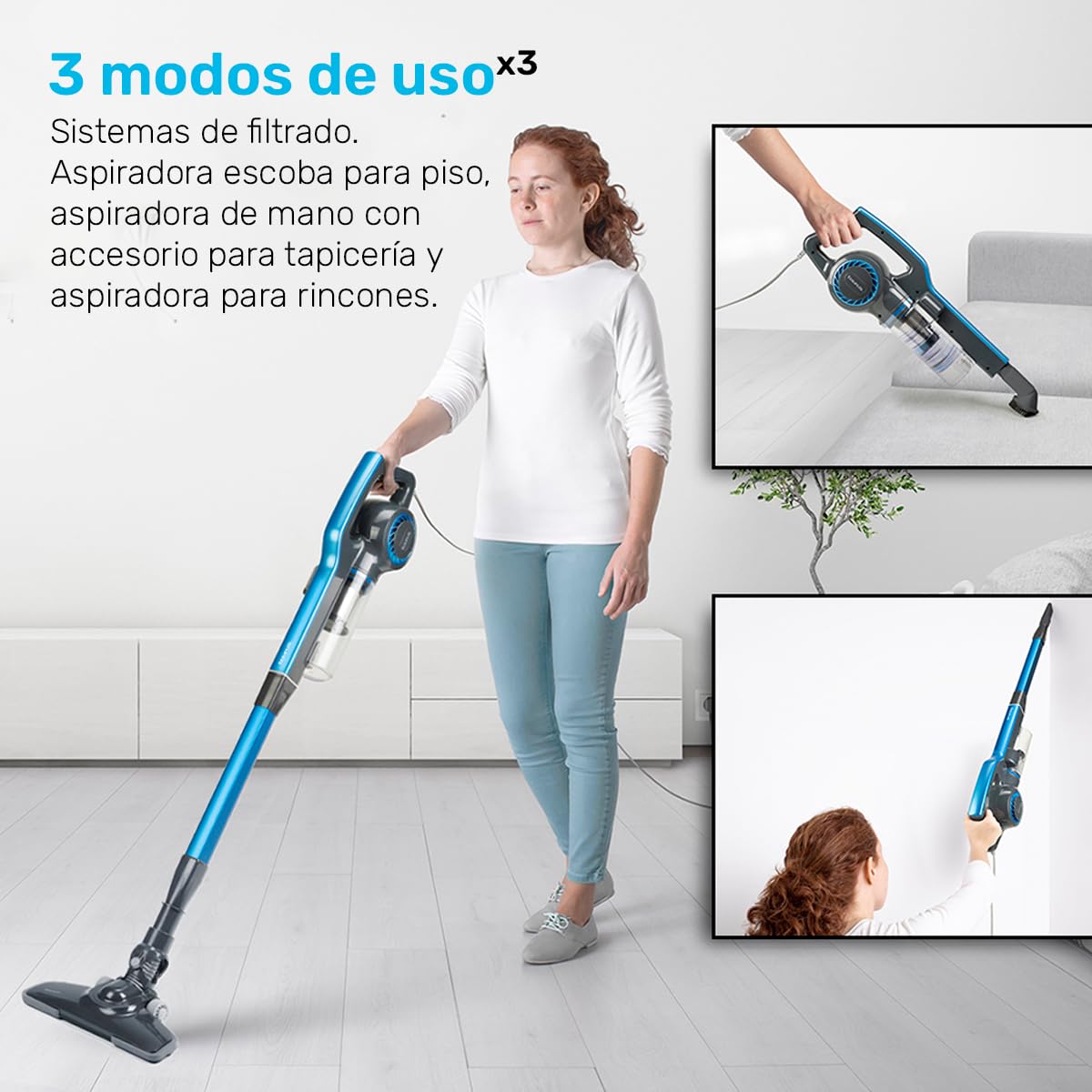 Taurus Liberty | Aspiradora Ciclónica 3 en 1 | Escoba + Mano + Esquinero | Filtro HEPA | Ultra Ligera 2.5 kg | 6 m de Cable | Limpieza Profunda sin Esfuerzo