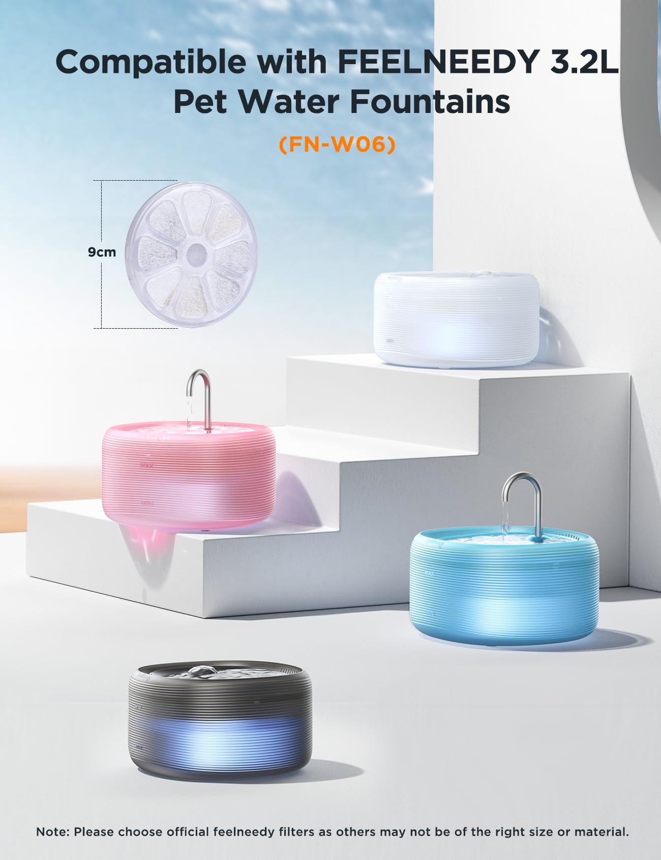 FEELNEEDY - Fuente de agua inalámbrica para gatos y perros, 3.5 litros, 6 filtros y 6 esponjas de repuesto