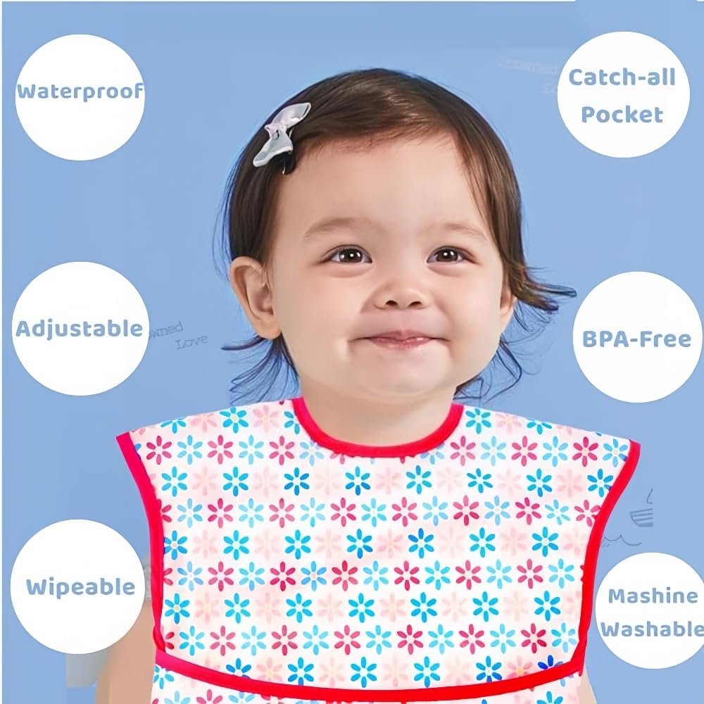 Babero impermeable para bebé, babero de alimentación con bolsillo para bebé, niño, niña, lavable, 6-50 m