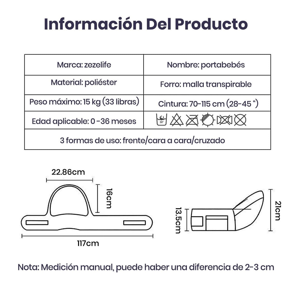ZEZELIFE Portabebé Asiento de Cadera,Portador de Bebé Ergonómico Taburete de Cintura Algodón con Cinturón de Seguridad y Correa de Hombro Individual Posición Múltiple para Bebé Niños Recién Nacido 0-36 Meses