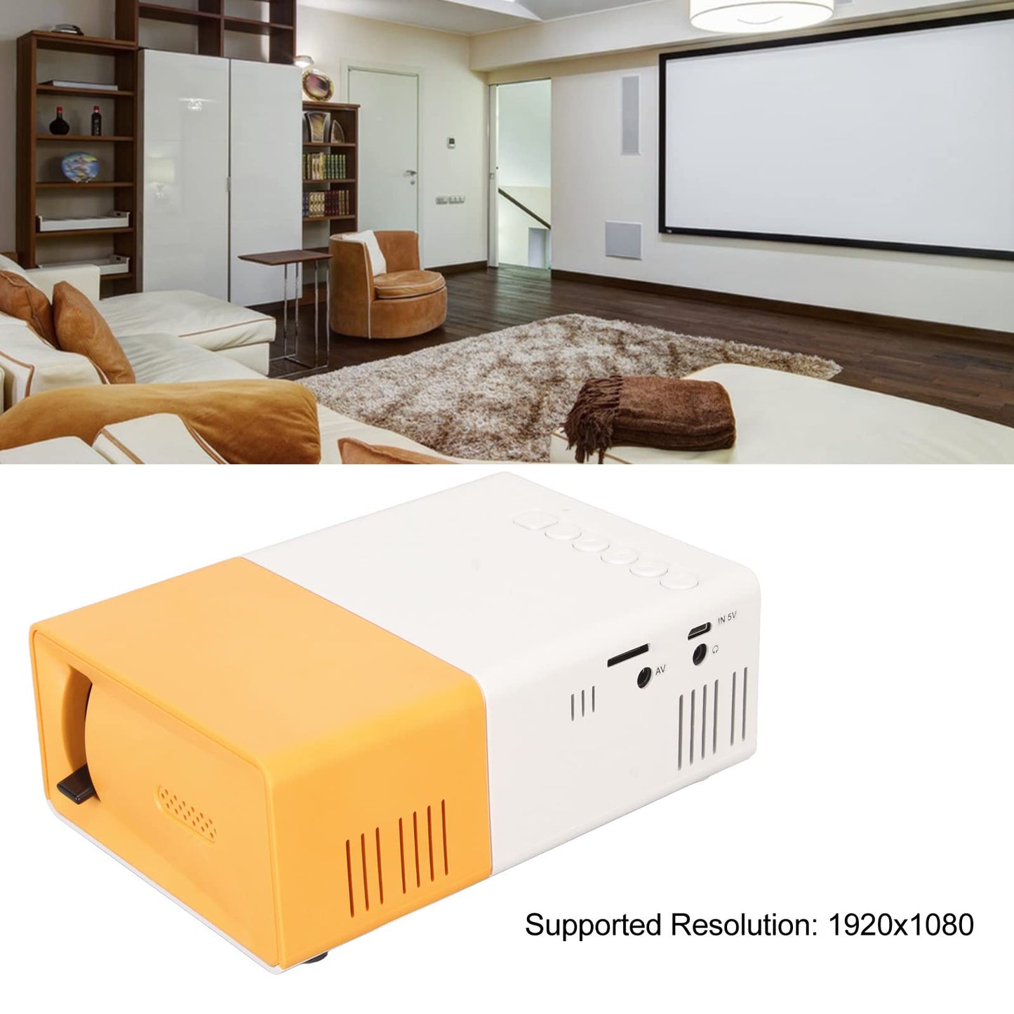 banapoy Mini Proyector, HD 1080P TFT LCD Proyector de Video Portátil con Control Remoto AV VGA HD USB, Proyector de Cine en Casa Video Proyector de Teléfono Pequeño de Bolsillo Inteligente