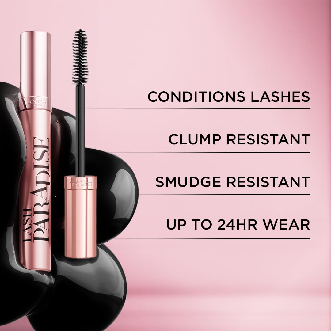 L'Oreal Paris Makeup Lash Paradise Mascara, Voluptuous Volume, Intense Length, Feathery Soft Full Lashes, No Smudging, No Clumping, Mystic Black, 0.28 fl. oz, Pack of 2