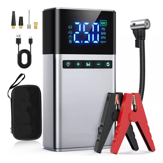 HSZSXJK 4000A 29800mAh Arrancador de Batería de Coche con compresor de Aire 150PSI, 12V Arrancador Portátil de Batería, Pantalla LCD con Luces LED, Estuche de Almacenaje