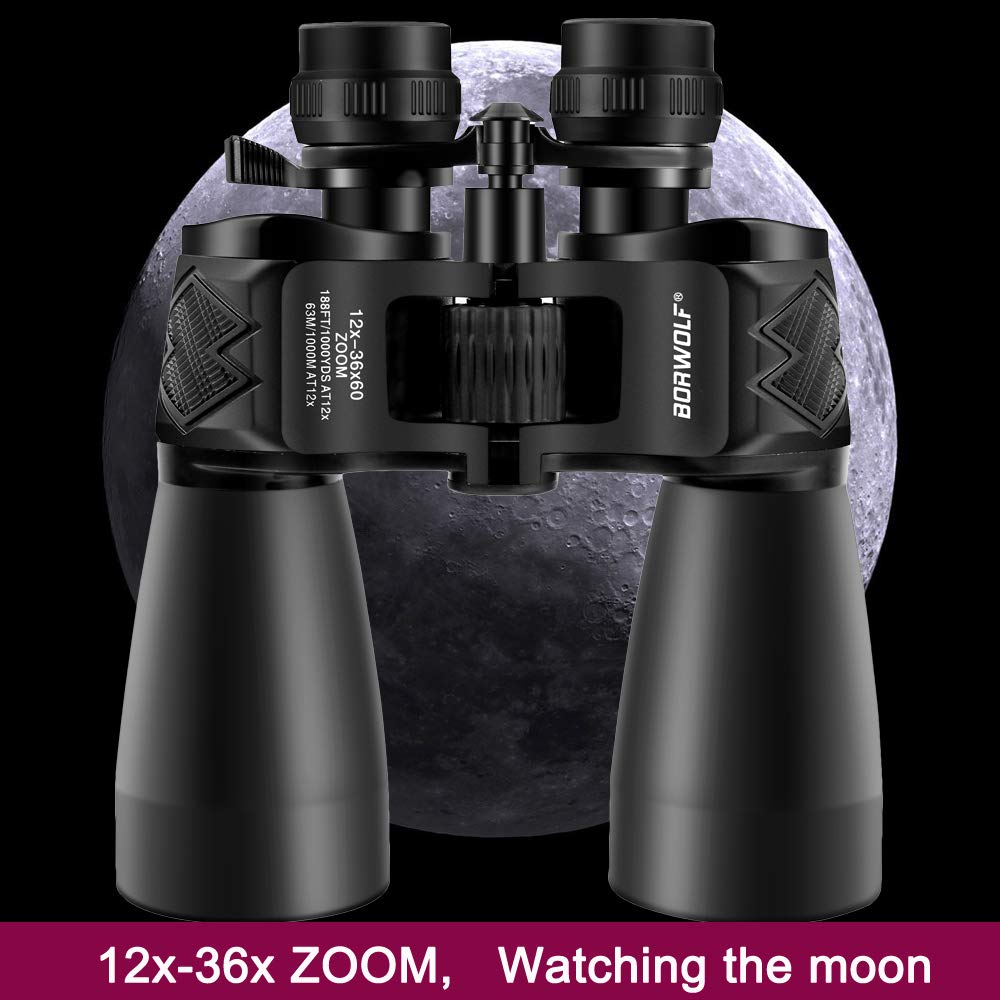 BORWOLF - Prismáticos profesionales de alta ampliación HD de 12 a 36 x 60 pulgadas, telescopio de caza al aire última intervensión, prismáticos de alta potencia para observación de aves