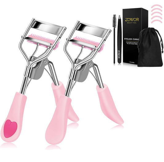 Zowor Rizadores de pestañas con 5 almohadillas de repuesto de silicona para todas las formas de ojos, rizador de pestañas curvado, natural y de larga duración para mujeres, regalo de maquillaje