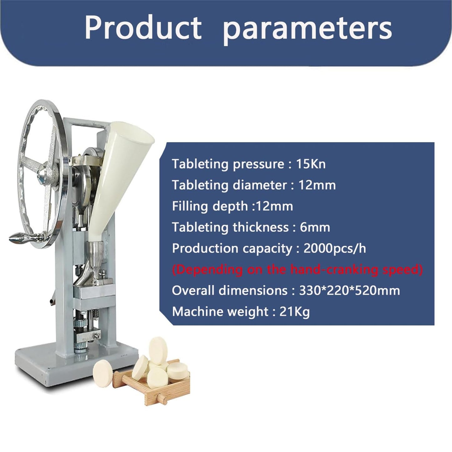Punzonadora Manual Para Tabletas Acero Inoxidable Espesor Ajustable de 0-6 Mm para Laboratorios y Uso en Casa
