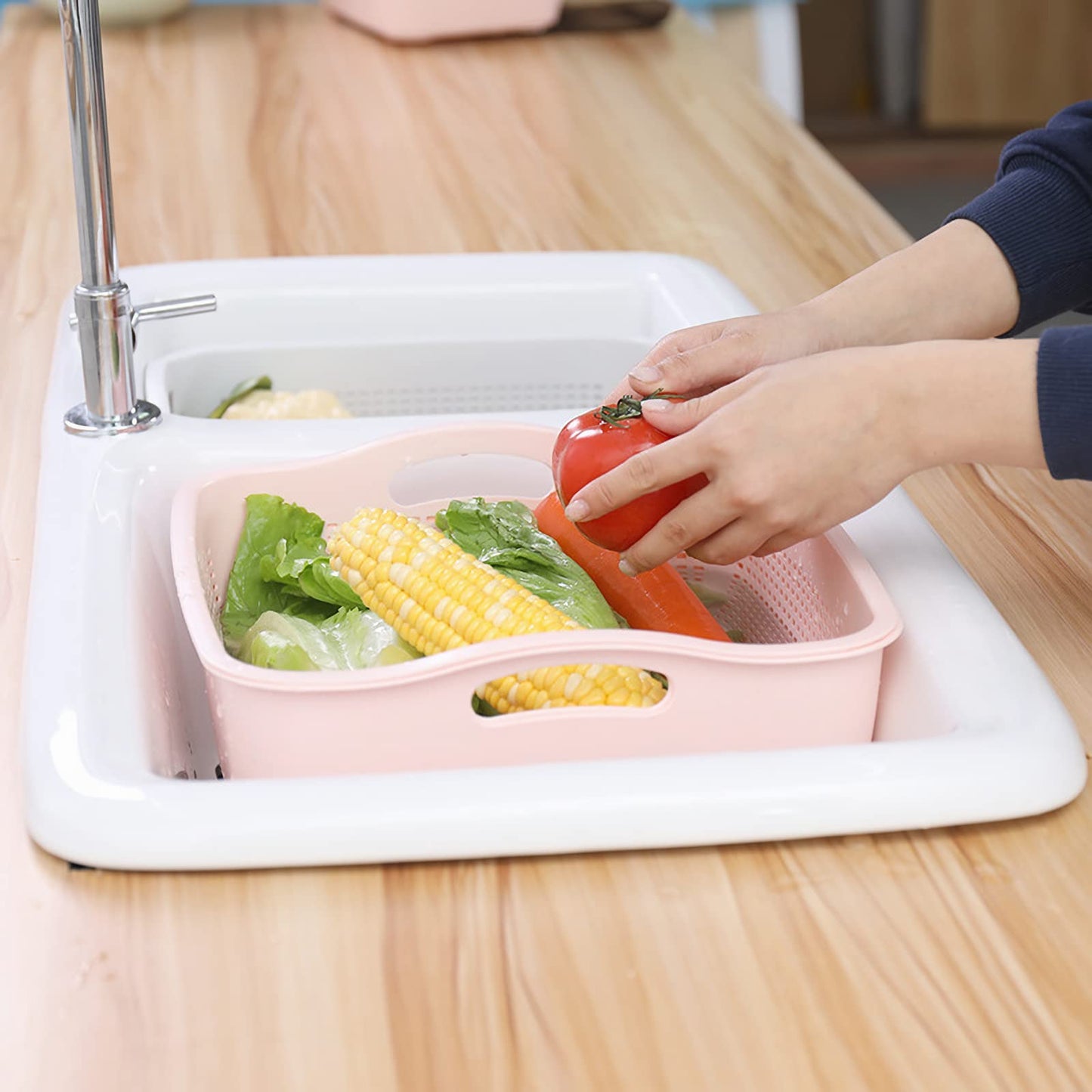 Cesta de lavado - Colador de cocina multifunción de plástico, colador de cocina grande, cesta de colador de 11.6 pulgadas
