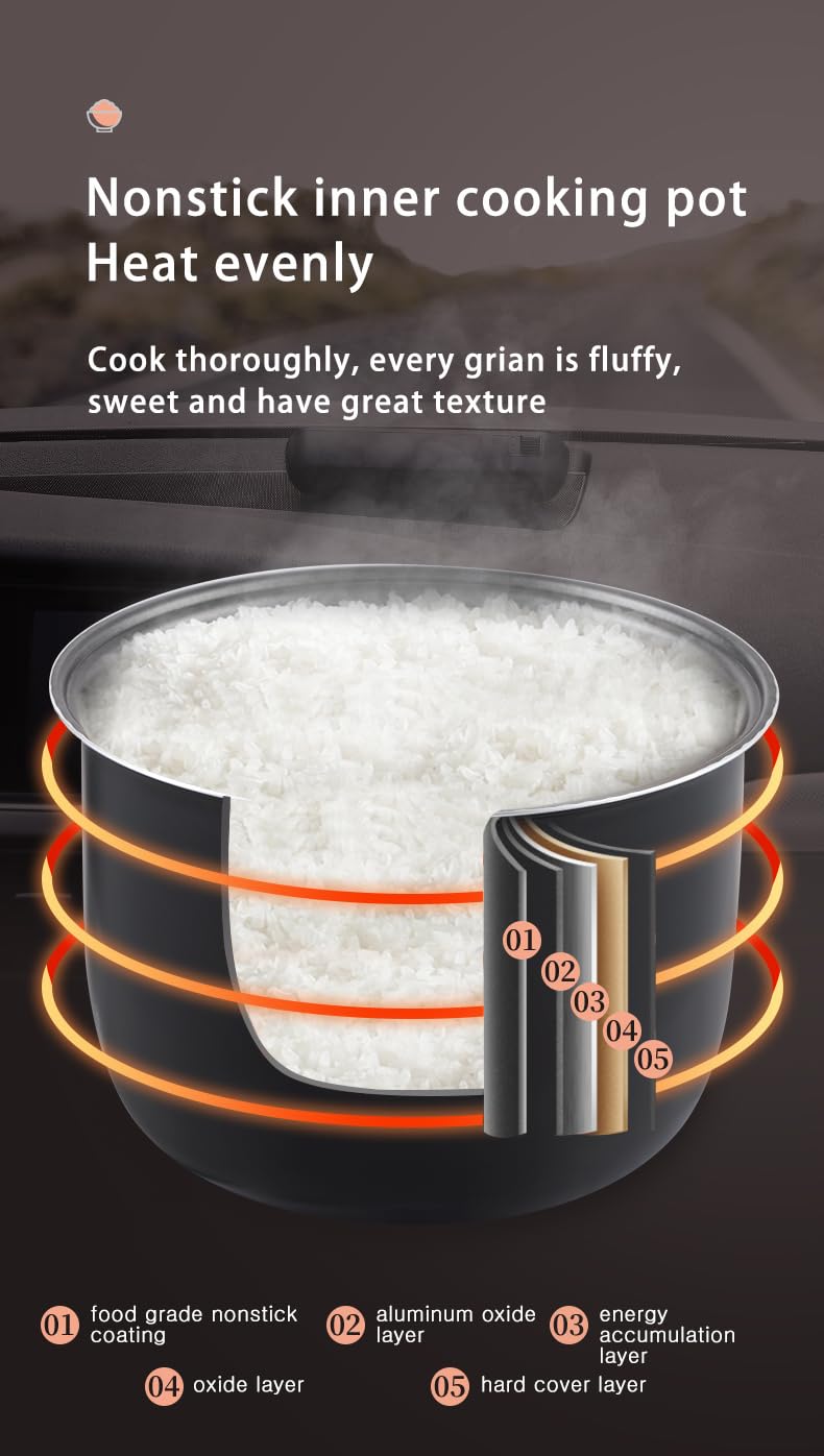 AMIEROUS Mini olla de arroz portátil de viaje, 2 l para coche/camión/hogar, 12 V/24 V/110 V con bandeja de vapor (azul)