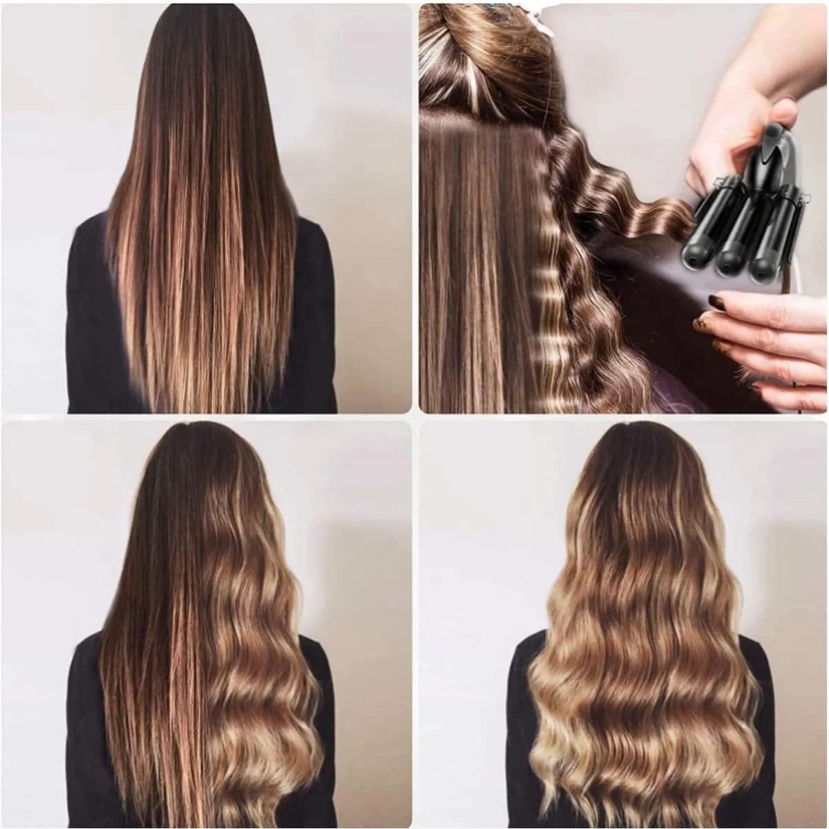 Rizador de Pelo, Ondas Cerámica con Temperatura Ajustable, Triple Tubo Rizador de Cabello de 25mm, se Calienta Rápidamente para Mujer Cabello Largo/Corto y Viajero Regalo-Negro