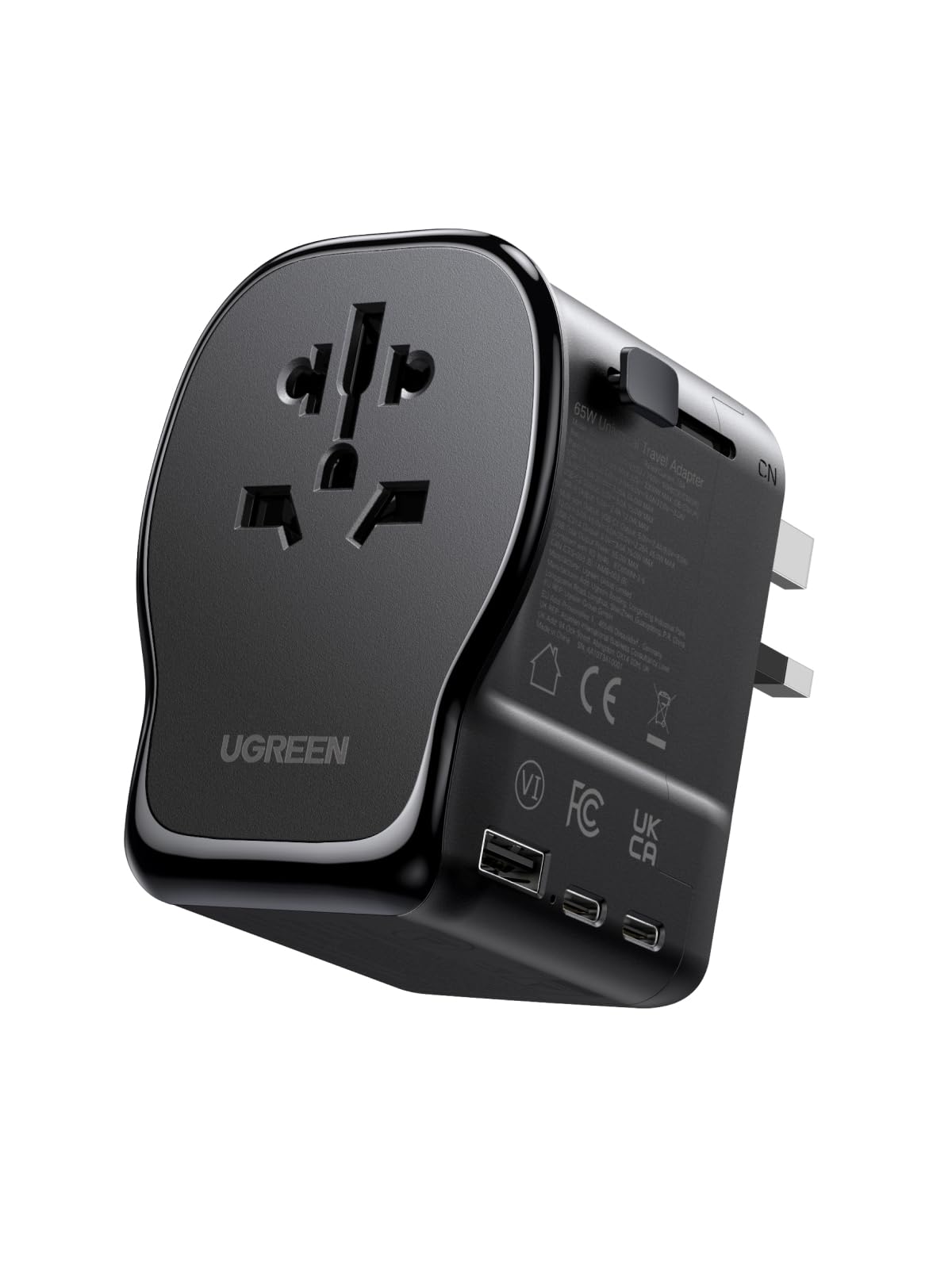 Adaptador Universal de Viaje UGREEN Blanco 65W con 3 Puertos USB y Enchufes Intercambiables