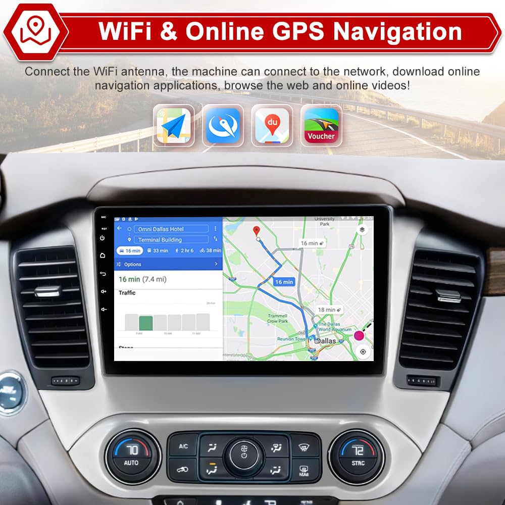 [4 GB+64 GB] Radio estéreo para coche Chevrolet Suburban Tahoe Yukon 2015-2019 | Android 15 | Octa-Core 10.1 pulgadas visualización táctil | CarPlay inalámbrico y Android Auto | GPS WiFi Bluetooth |