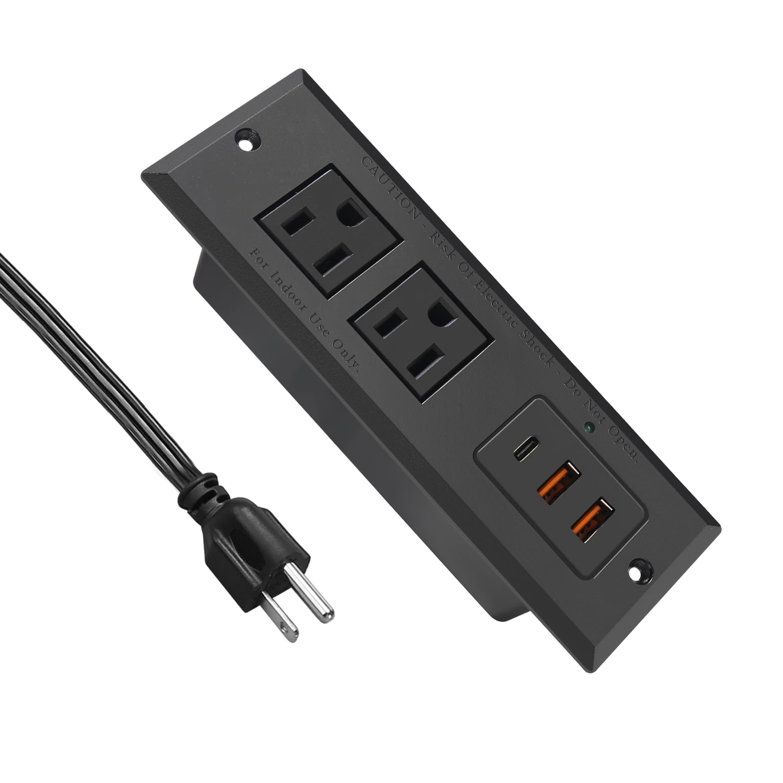 4 LEAF Regleta Multicontacto Escritorio USB C 20W PD Carga Rápida, Tira de Alimentación Empotrable Tipo C 2 Contactos 3 USB Muebles Outlet para Mesa Sofá Console Cajon Encimera 2 Metros Negro
