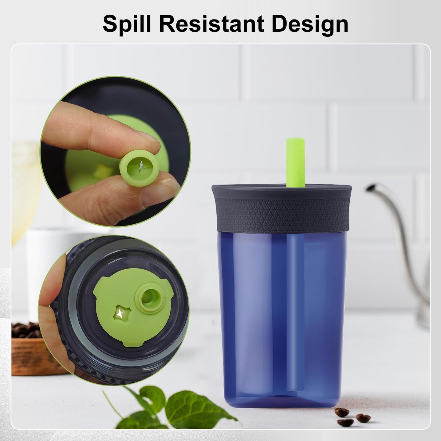 PHULWEL - Paquete de 2 tapas de repuesto para Owala Kids - Vaso aislante de 12 onzas y 15 onzas, tapa resistente a derrames con 4 popotes flexibles, sin BPA, apto para lavaplatos, accesorios para