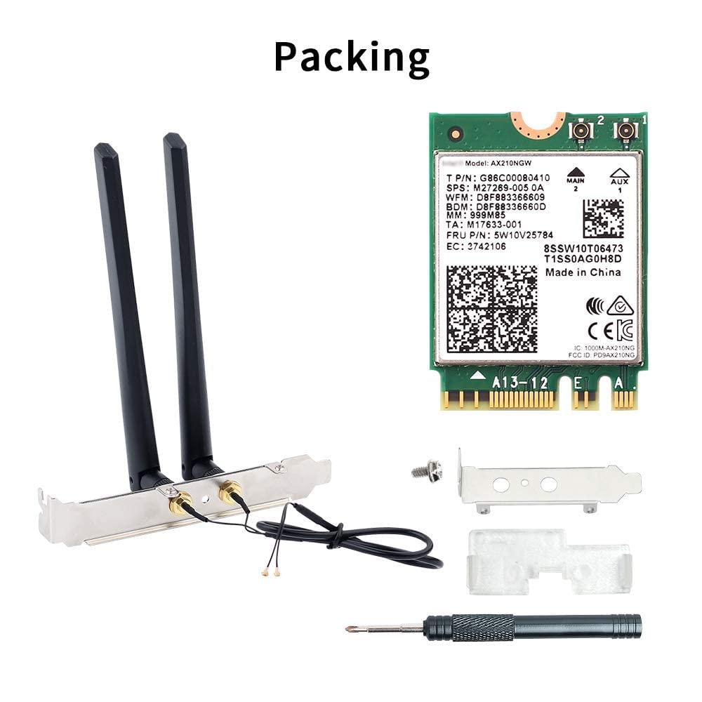 AX210 Tarjeta WiFi 6E WiFi M.2 NGFF Mini kit de computadora Adaptador 6GHz BT5.2 inalámbrico 802.11ax 5400Mbps 2.4Ghz 5Ghz Soporte OFDMA MU-MIMO AX210NGW Tarjeta de red Gigabit