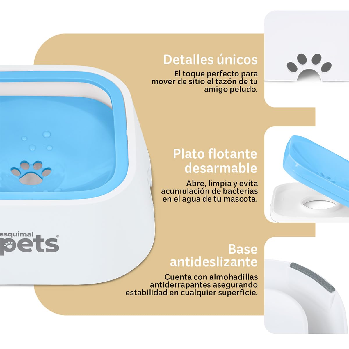 Plato para Perro ESQUIMAL Azul Blanco Antisalpicaduras 1.5 L para Mascotas
