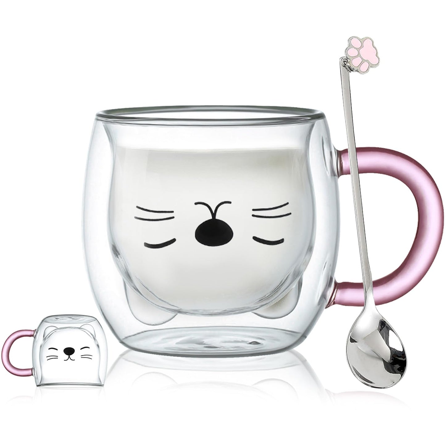 Binoster - Taza con aislamiento de doble pared de vidrio, taza de café, taza de té, taza de leche, regalo para oficina, cumpleaños, uso personal, de Navidad (gato púrpura)