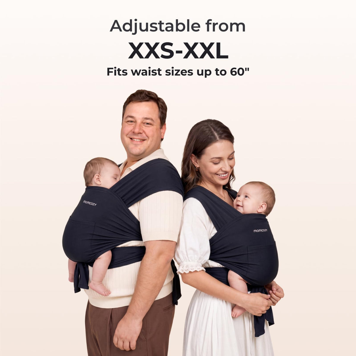 Momcozy Fular Portabebé, Fulares Infantiles Fáciles de Usar, Fular Ligero y Manos Libres, Portabebés Ajustables para Recién Nacidos hasta Niños Pequeños de 3.5-15kg, Negro