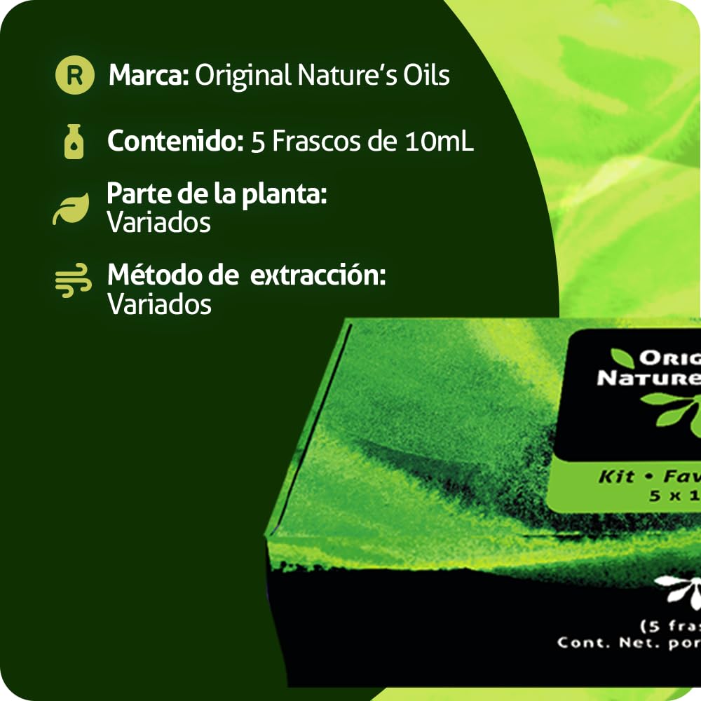 Kit de Aceites Esenciales Nature's Oils Lavanda, Árbol de Té, Eucalipto, Naranja y Menta para Difusor y Aromaterapia