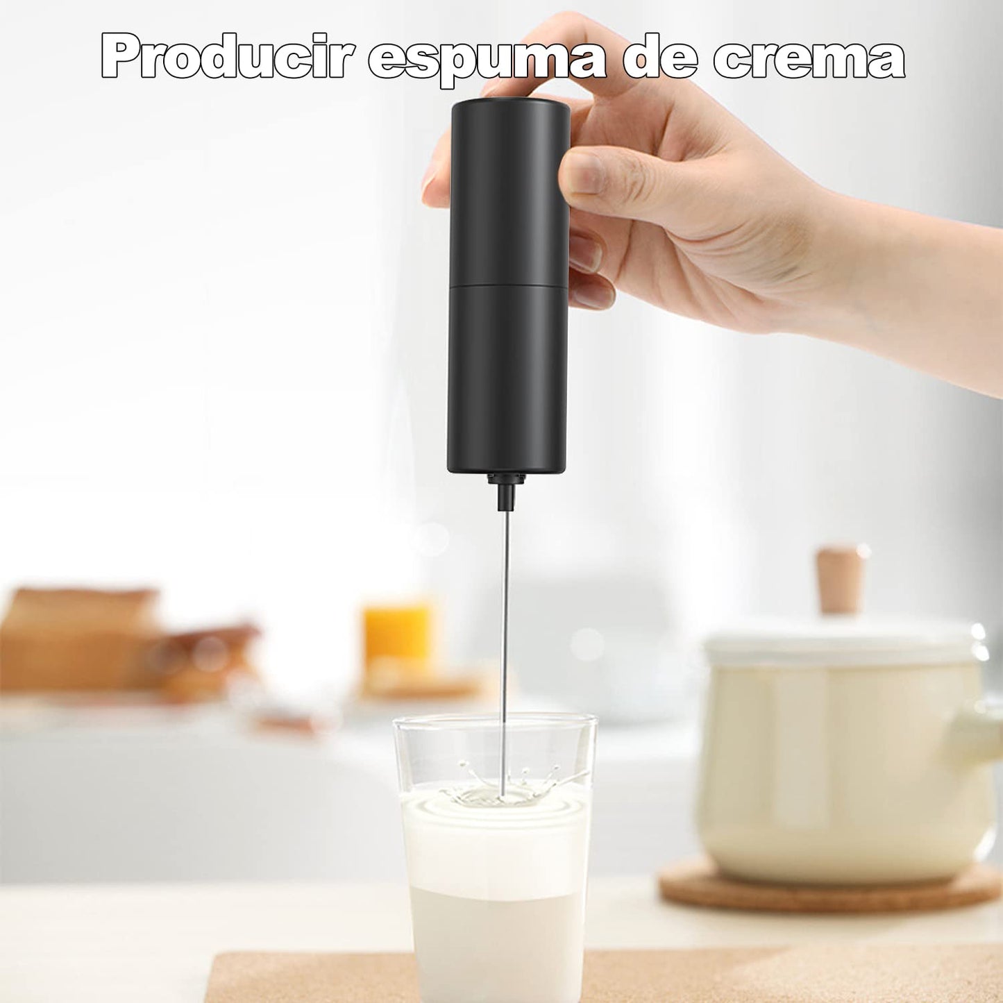 Espumador de Leche Eléctrico de Acero Inoxidable Portátil para Lattes, Capuchino y Matcha