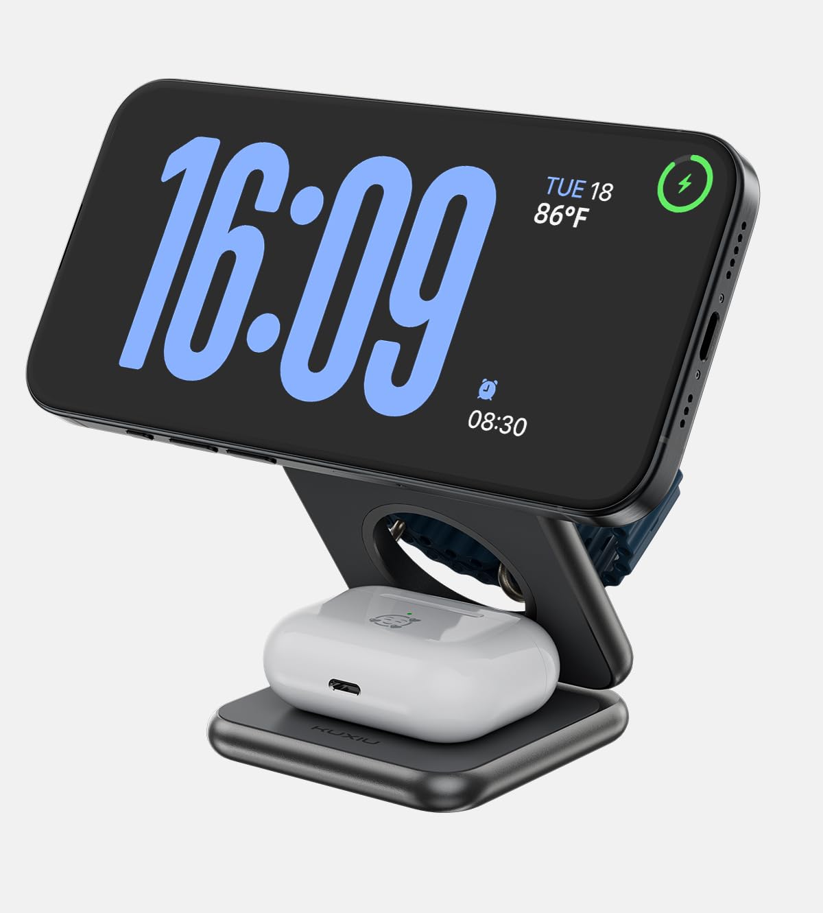 Estación de Carga 3 en 1 KU XIU X40Q Plata con Soporte Magnético Inalámbrico para iPhone y Apple Watch