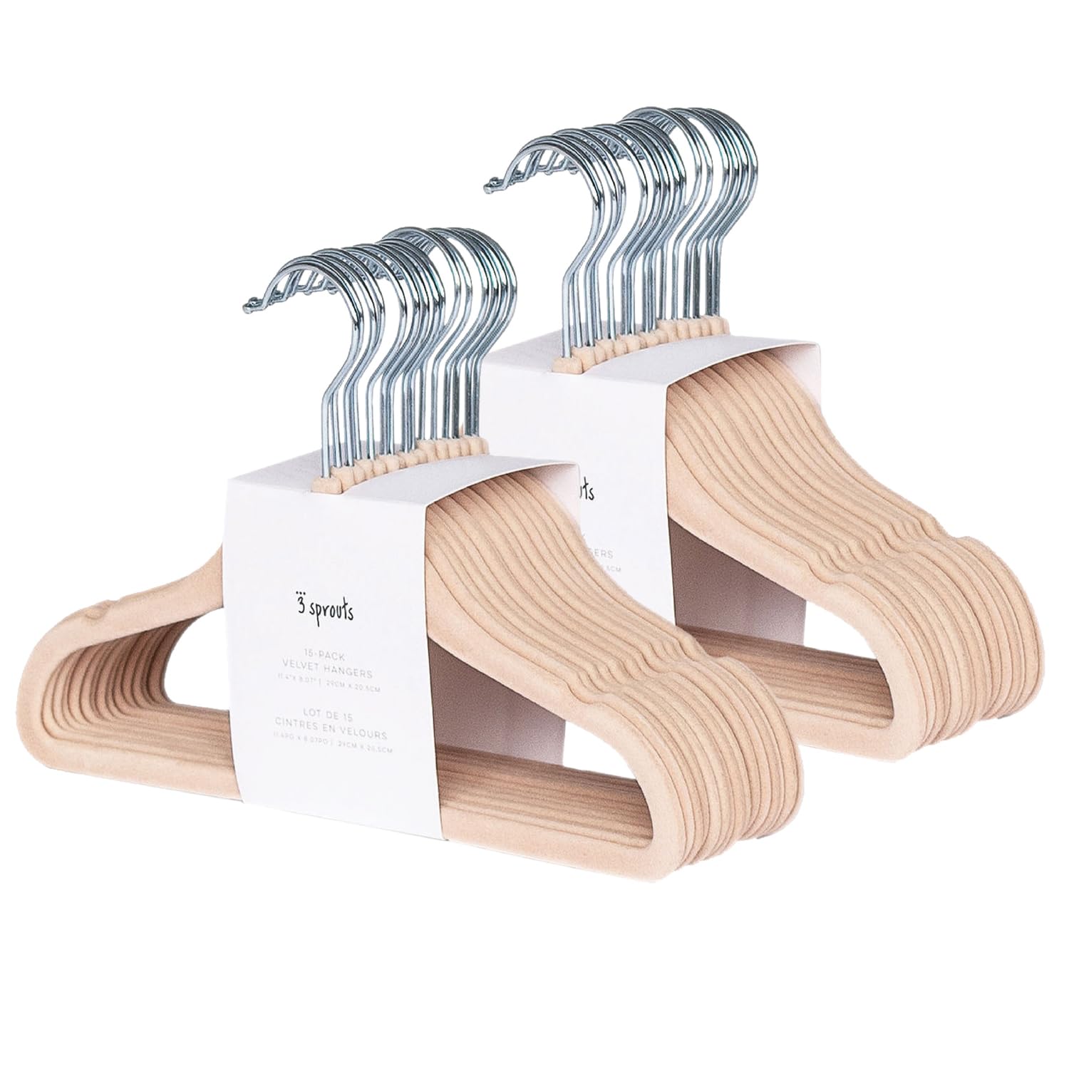 3 Sprouts 30 Perchas de Terciopelo para Bebé y Niños Pequeños - Antideslizantes, Perchas Delgadas para Ropa de Bebé, Color Avellana