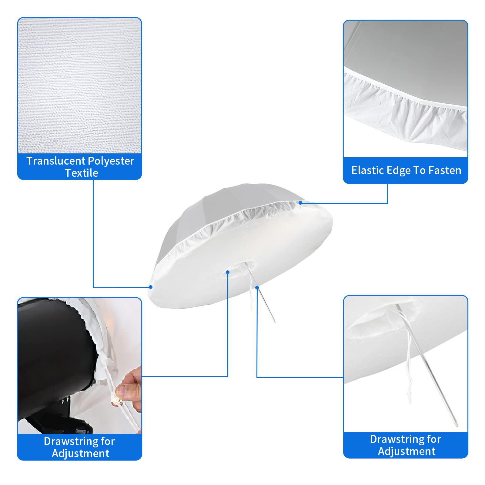 Selens 41 Inch Professional Photography Studio Umbrella Diffuser Soft Light Cloth for 16 Rods Black/Silver Parabolic Reflective Lighting Umbrella