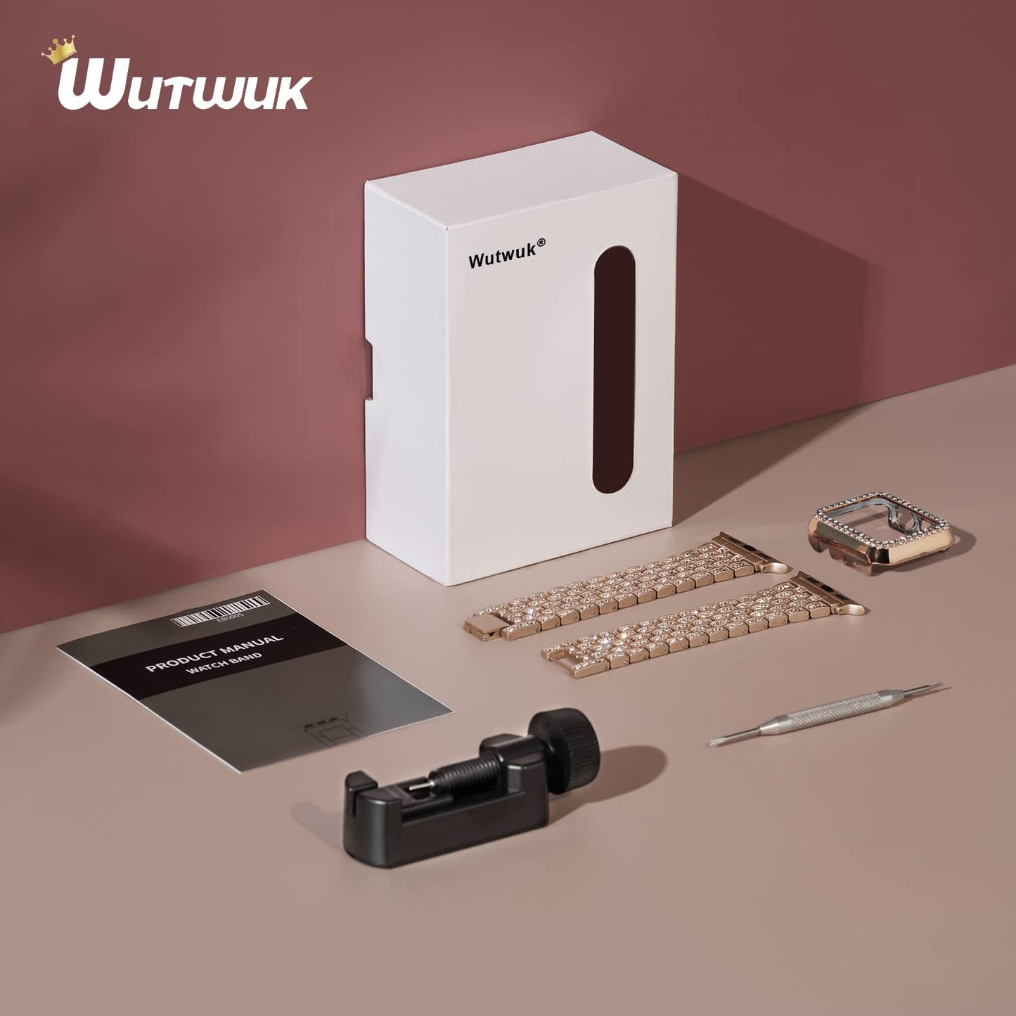 Wutwuk Correa para Apple Watch 40mm Mujer con Funda Protectora, Correa Metálica Apple Watch series 6/5/4/iWatch SE, Correa Brillante iWatch Elegante con Piedras-Oro Rosa 40mm