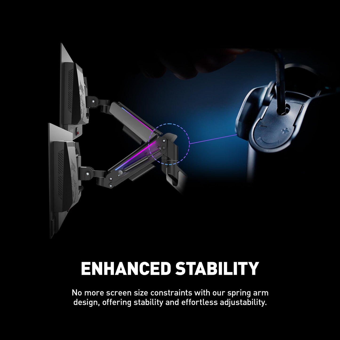 Brazos de Soporte MSI MPG Doble RGB Alta Calidad Negro Montaje Ajustable para Monitor