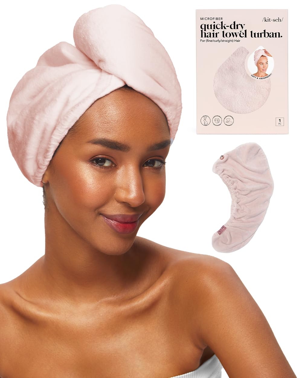 Kitsch Toalla de Microfibra para el Cabello para Mujer – Toalla Antiencrespamiento de Secado Rápido, Toalla de Microfibra Súper Absorbente, Toalla de Secado de Cabello, Toalla Turbante – Rosa