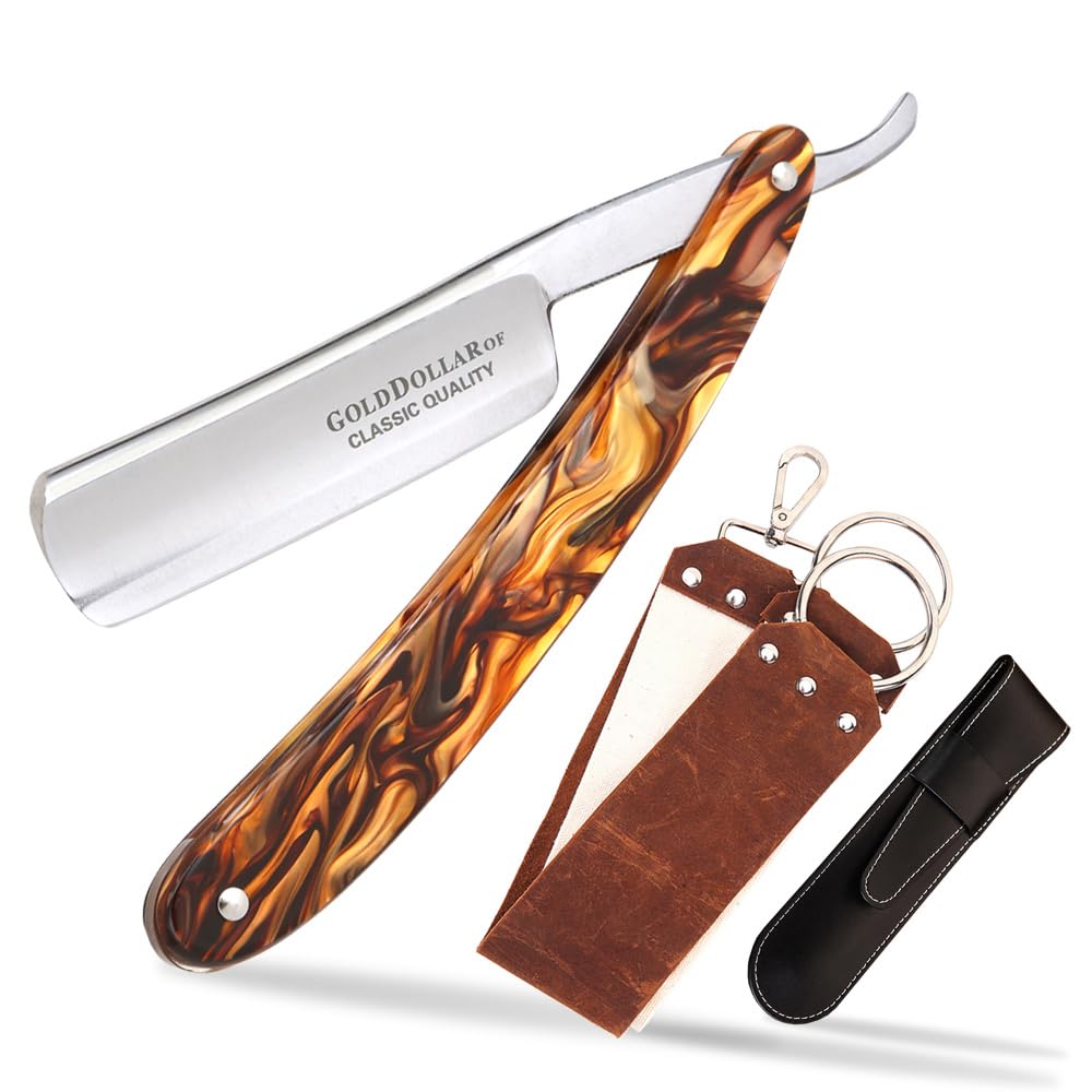 Gold Dollar- Navaja de afeitar retro para hombre con mango acrílico, para barbería, lista para afeitarse, sin raspador estabilizador