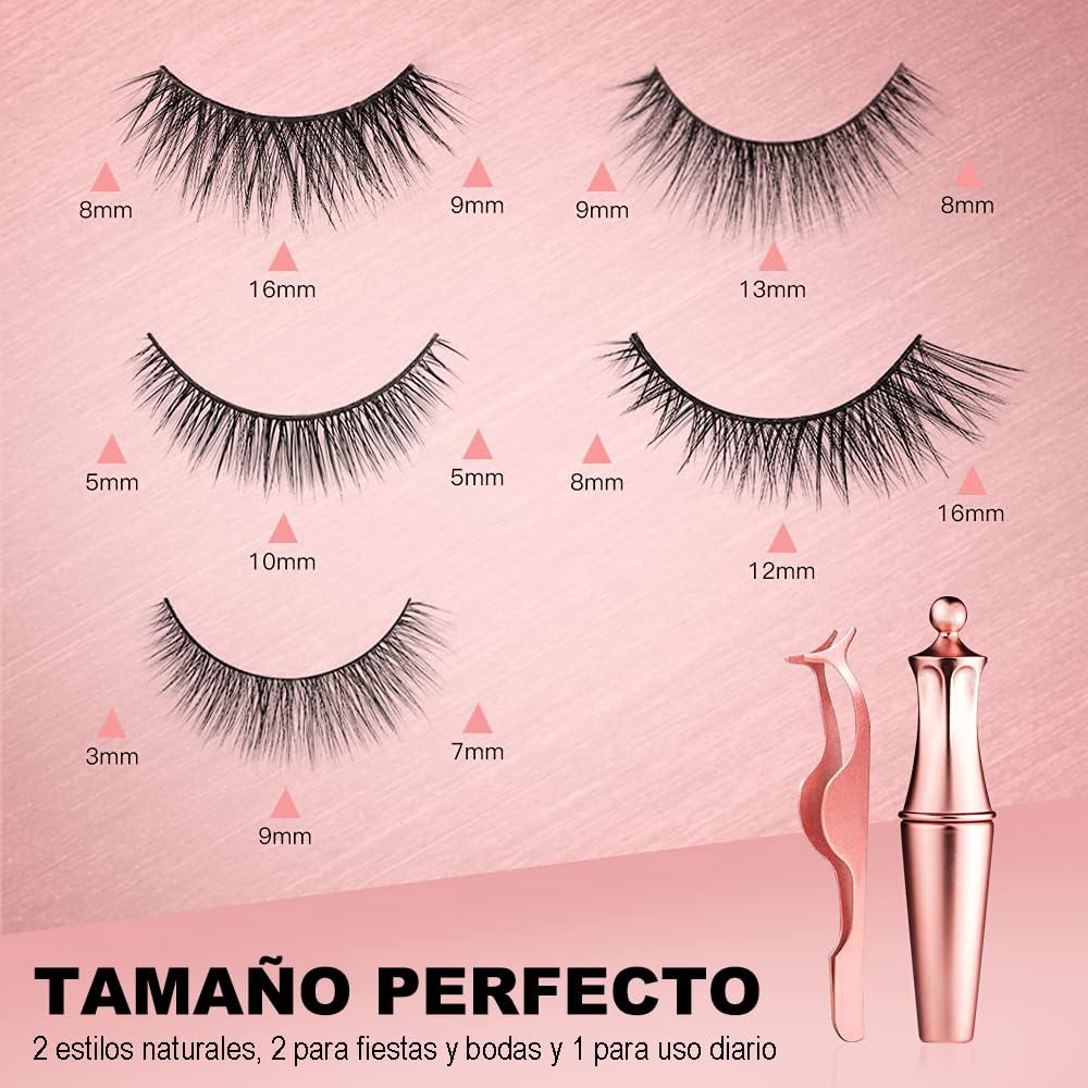 Pestañas Postizas Kit Completo, Pestanas Postizas Magnéticas Naturales 5 Pares, con Delineador Magnético y Pinzas, Extensiones de Pestanas 3D Iman, Reutilizables y Impermeable, No Necesita Pegamento