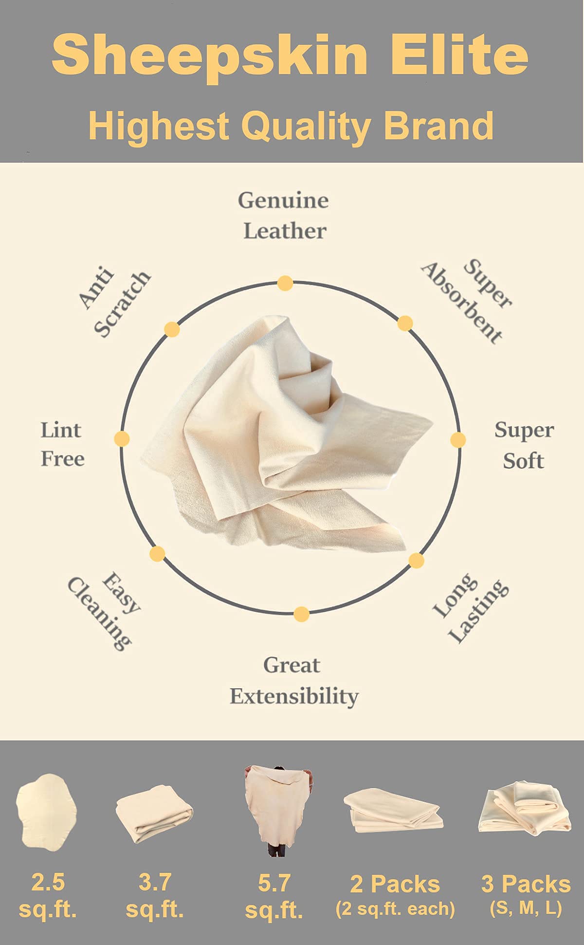 Toalla de Secado Gamuza Sheepskin Elite Superabsorbente Natural para Coche