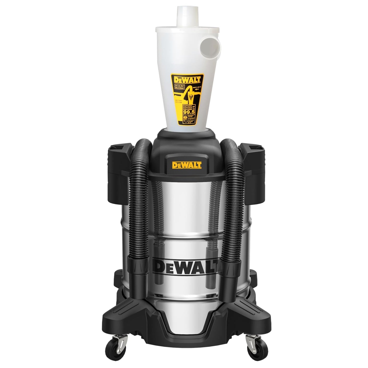 DEWALT Separador de Polvo con Tanque de Acero Inoxidable de 10 galones, colector de Polvo ciclón de 99.5% de eficiencia, Filtro colector de Polvo de Ciclo de Alto Rendimiento, colector de ciclón de