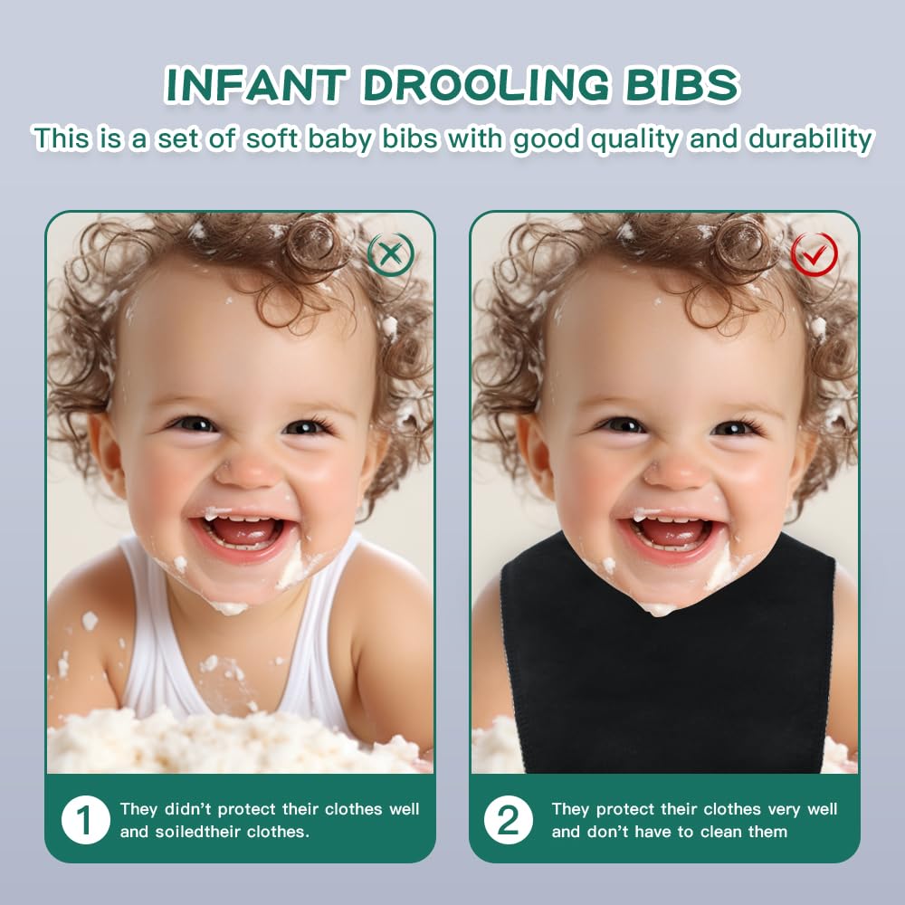 lazyrhino - Paquete de 8 baberos unisex ajustables con broches de presión ultra suaves y absorbentes para la dentición para niños y niñas (negro, paquete de 6)