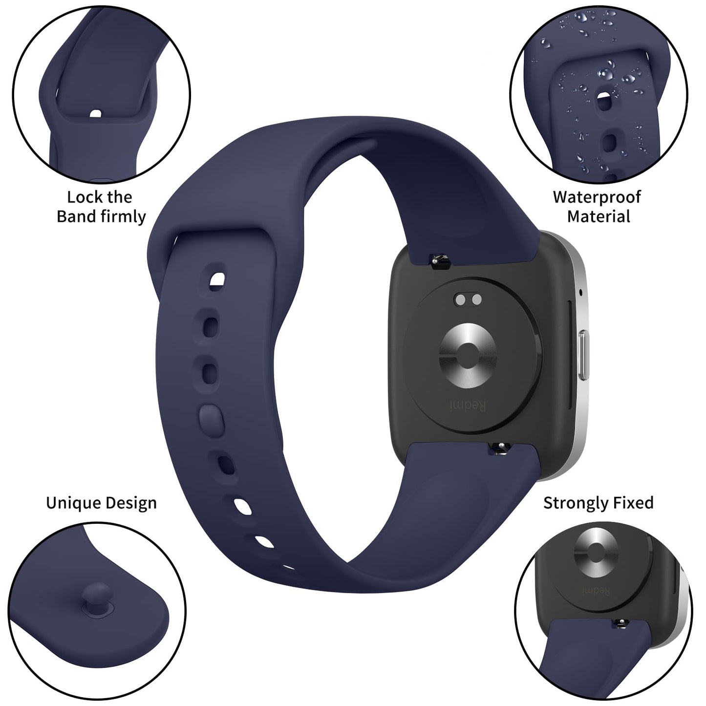 Correa de Silicona Deportiva Mugust Negro Azul Marino Gris para Xiaomi Redmi Watch 3 Active para Mujer Hombre