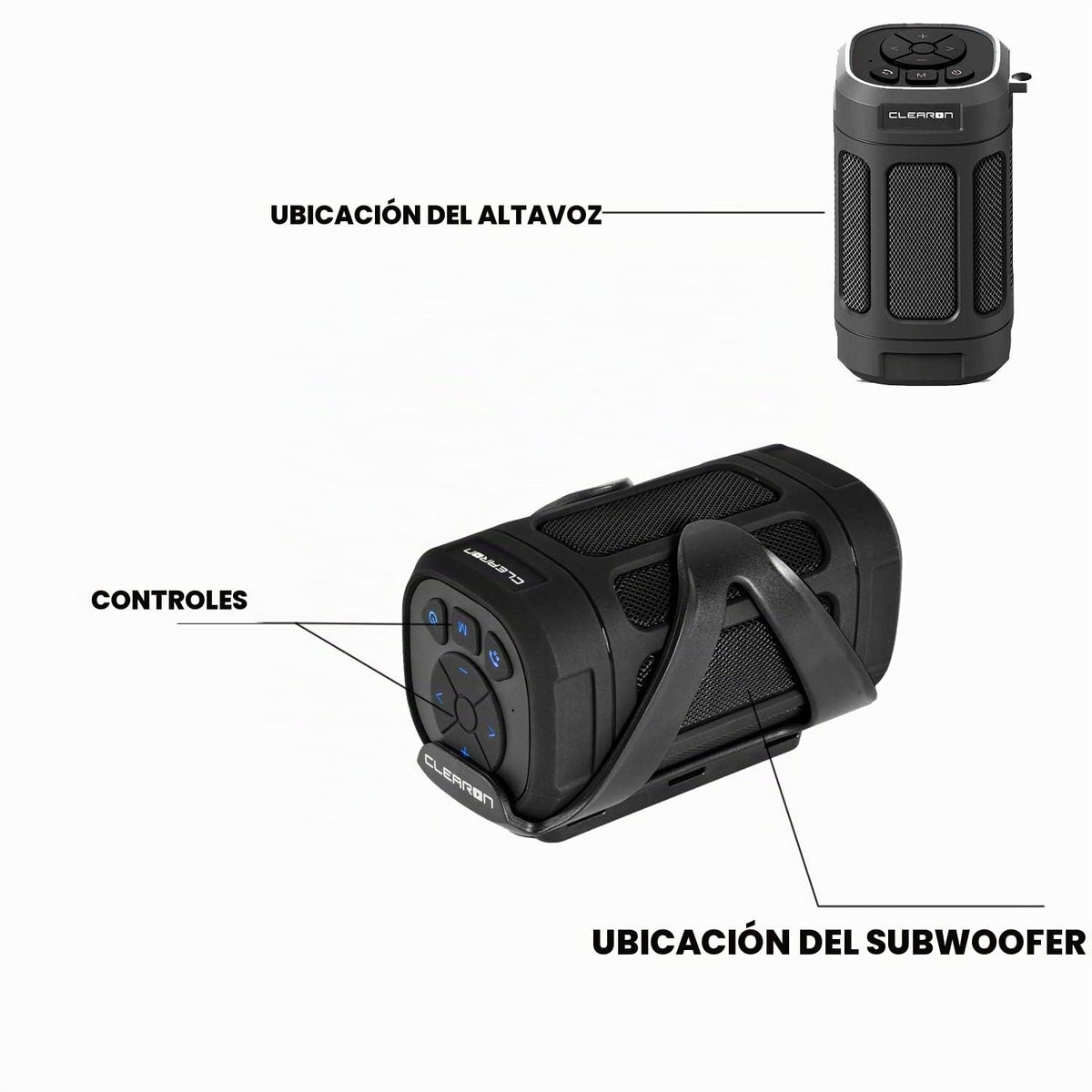 Bocina Bluetooth Clearon Negra con Soporte para Bicicleta