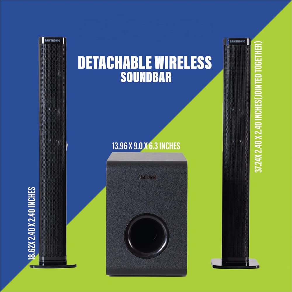 Barra de Sonido SAMTRONIC 2.1 Canales con Subwoofer Desmontable para TV de 37 Pulgadas y Juegos