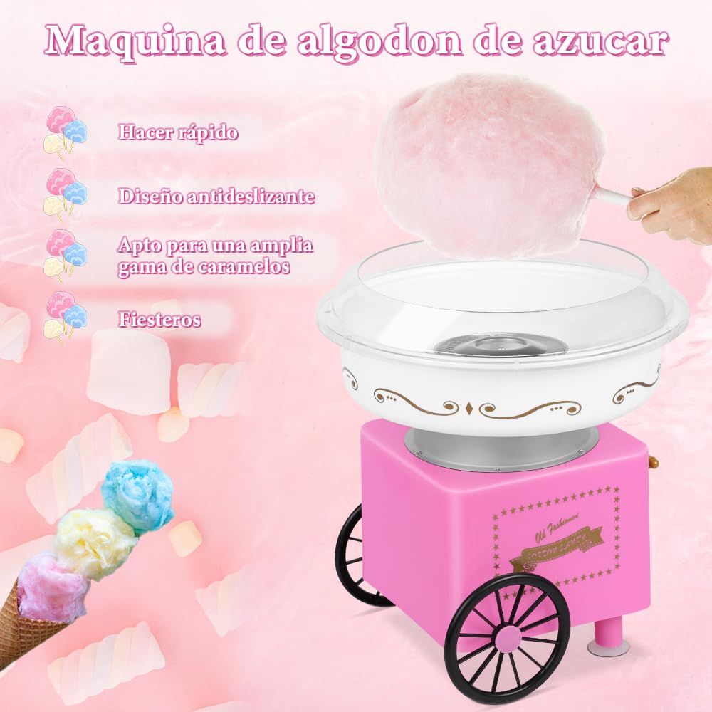 Maquina de Algodon de Azucar, 500W Mini Máquina de Algodón de Azúcar, Máquina de Algodón de Azúcar Portátil, Máquina de Algodón de Azúcar de Mesa, Máquina de Algodón de Azúcar Vintage