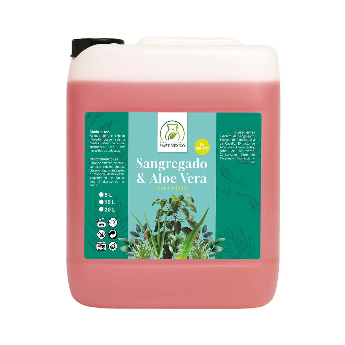Tónico Capilar Productos Mart Mexico Sangregado Aloe Vera 5 Litros Refresca