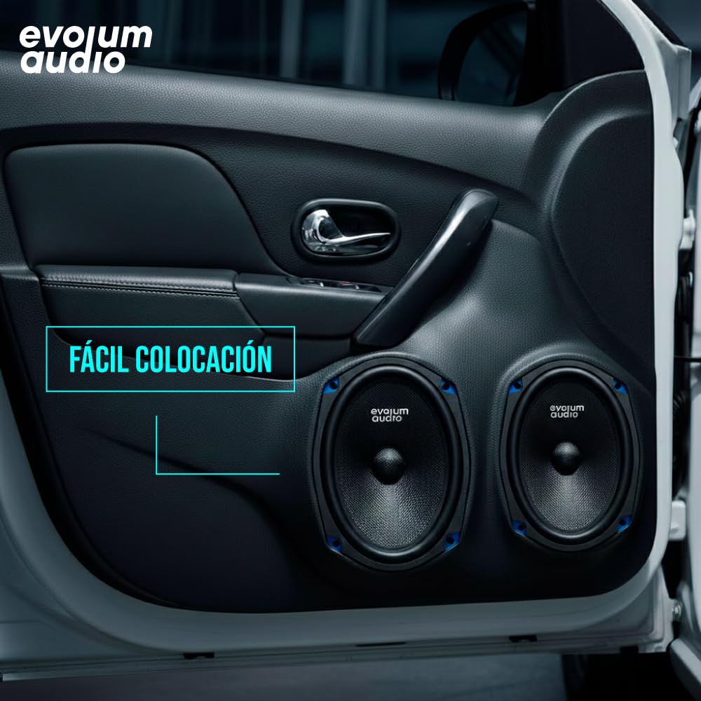 Evolum Audio - Kit Bocinas Medio Rango - Sonido Claro y Potente - Cono de Papel de Titanio - Potencia RMS de 150 W - Materiales de Calidad - Fácil Instalación - Modelo Open Show (6x9 in)