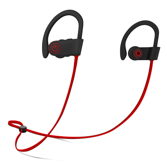 Firstop Auriculares Bluetooth, Audífonos Inalámbricos Impermeables IPX7, Auriculares con Reducción de Ruido y Ajuste Seguro para Deportes y Gimnasia, con Micrófono Incorporado(Rojo)